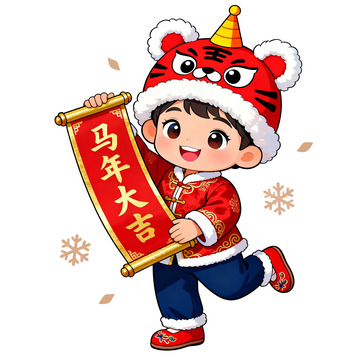 卡通马年大吉新年祝福插画免扣素材