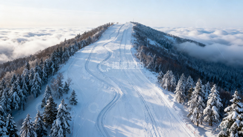 高清大图下载【趣麦麦图】雪道俯瞰冬日美景航拍图