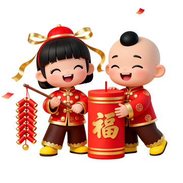 新年喜庆卡通人物儿童插画素材