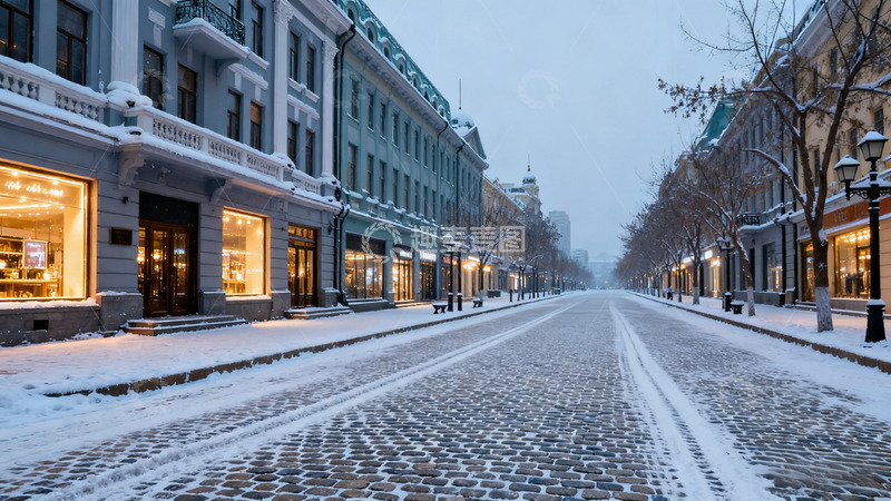 高清大图下载【趣麦麦图】冬日雪城街景