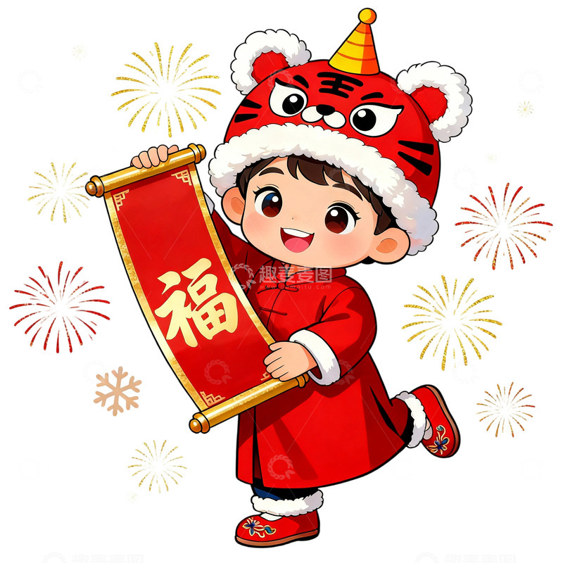 高清大图下载【趣麦麦图】-儿童卡通春节福字喜庆插画元素