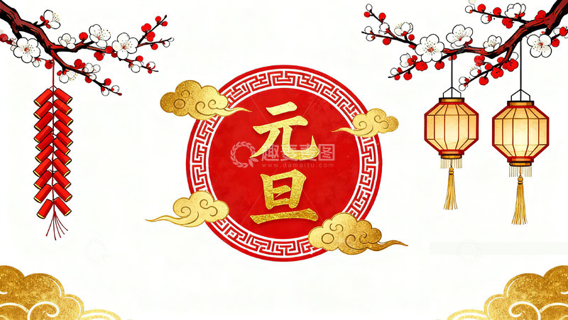 高清大图下载【趣麦麦图】中国风元旦节庆图案设计