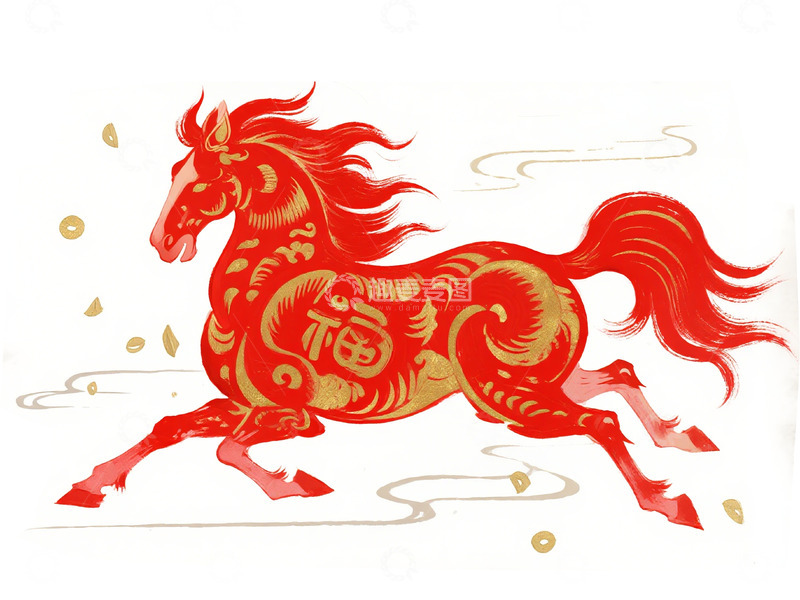 高清大图下载【趣麦麦图】红色骏马福字装饰画