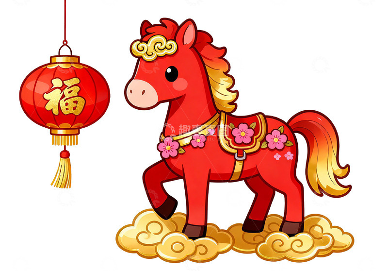 高清大图下载【趣麦麦图】喜庆中国风马年插画素材