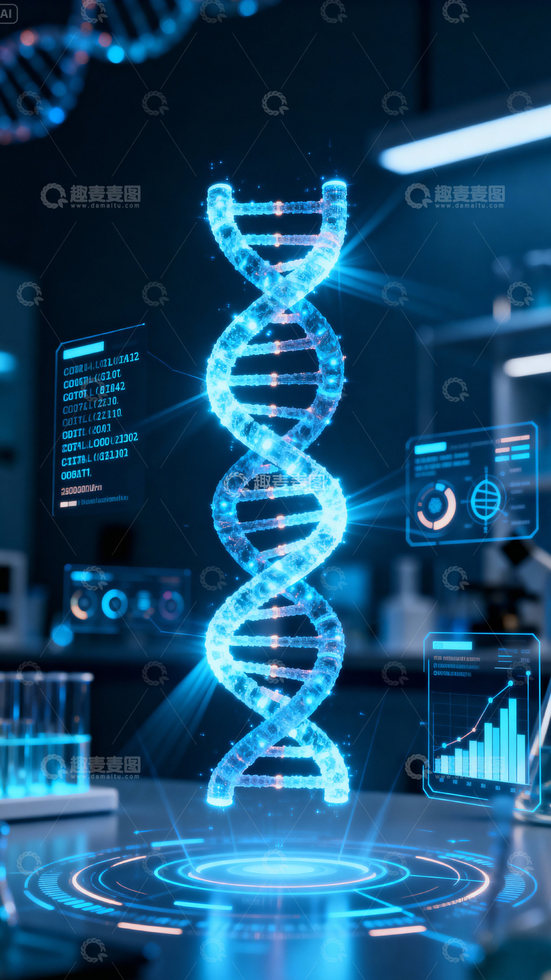 高清大图下载【趣麦麦图】科技医疗DNA背景_竖屏011