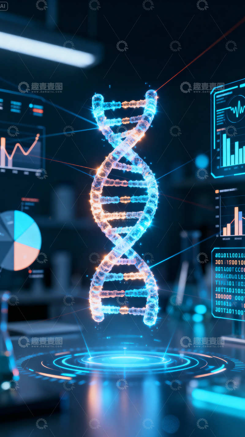 高清大图下载【趣麦麦图】科技医疗DNA背景_竖屏010
