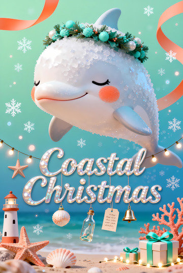 海岸圣诞欢乐卡通装饰插画