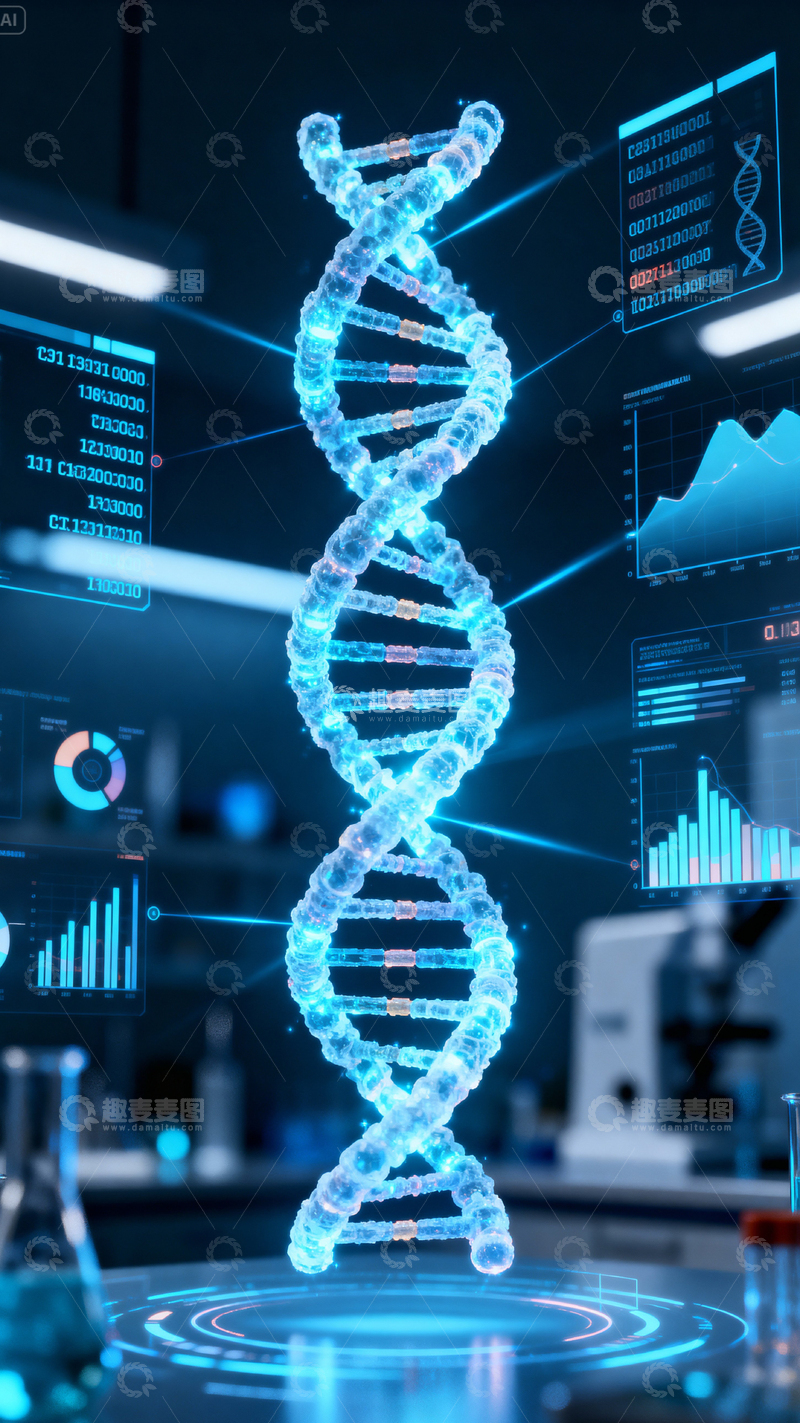 高清大图下载【趣麦麦图】科技医疗DNA背景_竖屏005