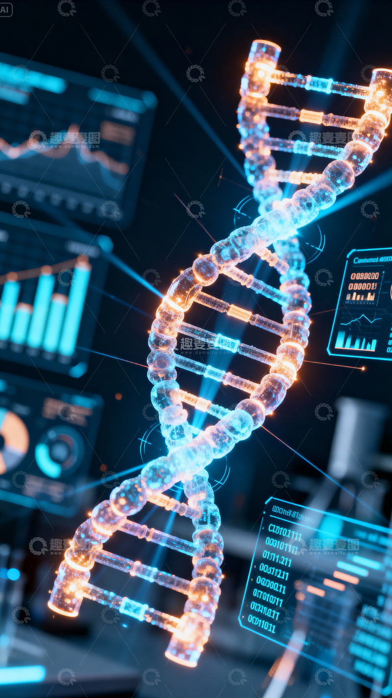 高清大图下载【趣麦麦图】科技医疗DNA背景_竖屏006