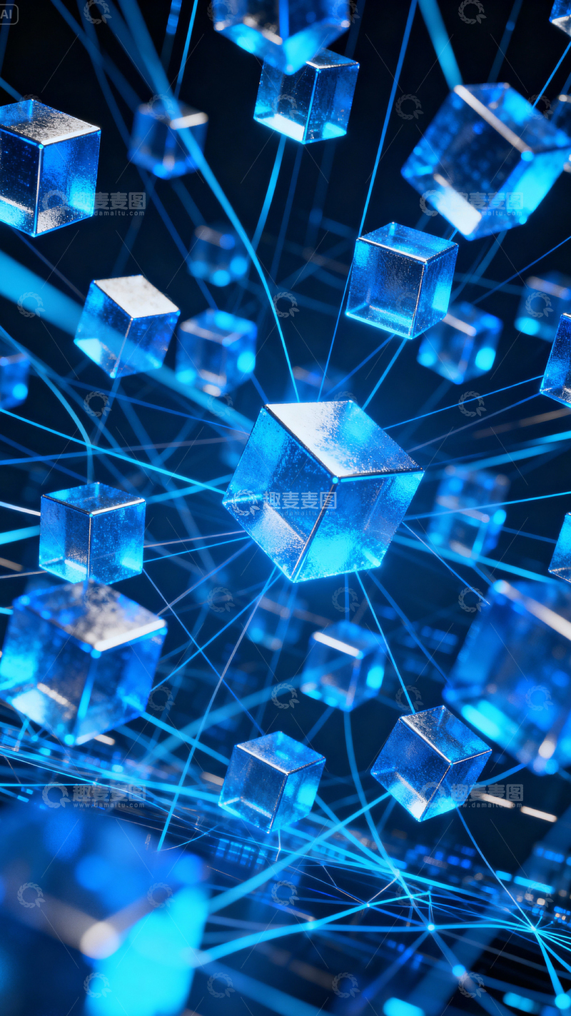 高清大图下载【趣麦麦图】科技感立方体背景_竖屏006