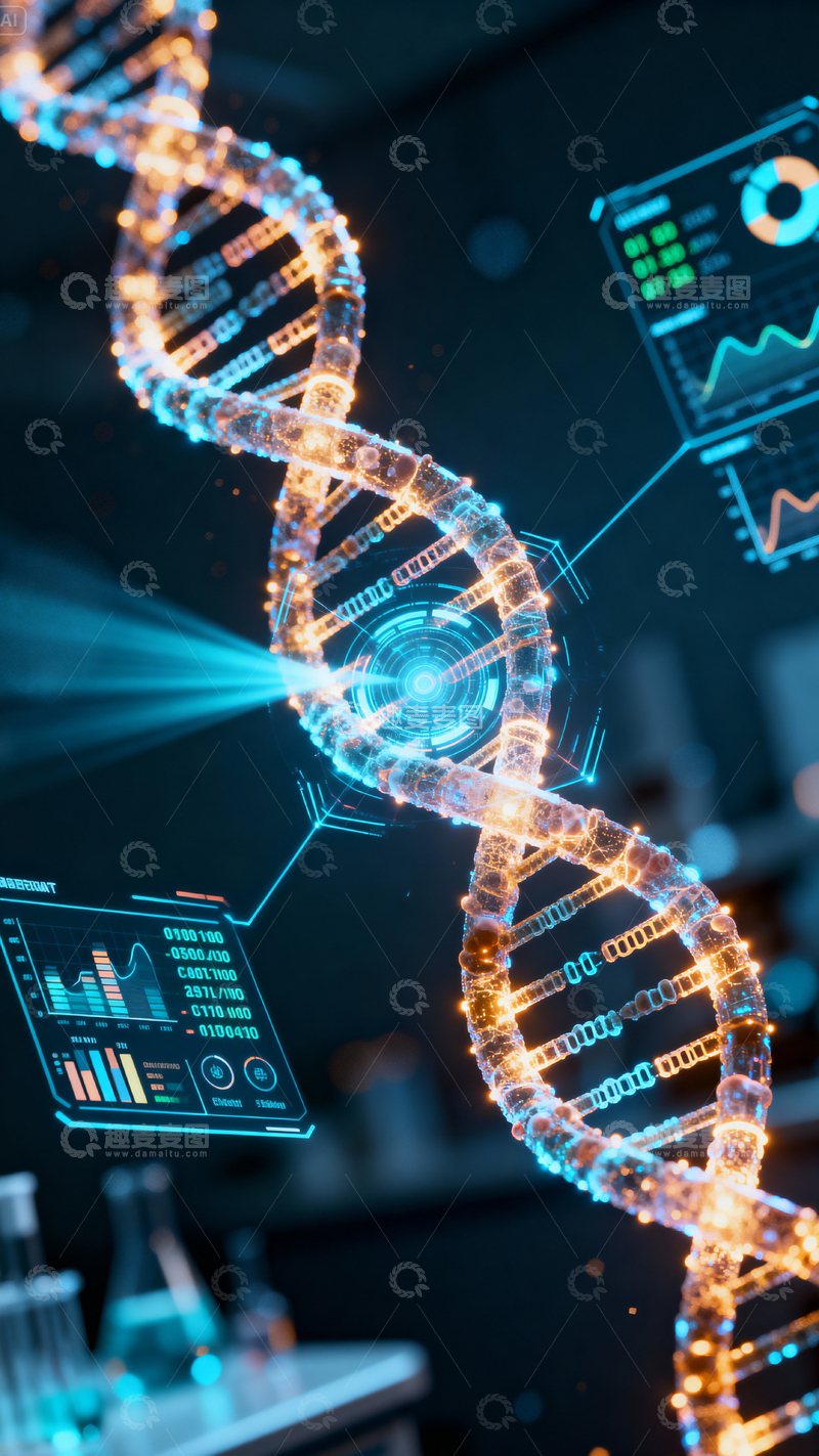 高清大图下载【趣麦麦图】科技医疗DNA背景_竖屏008