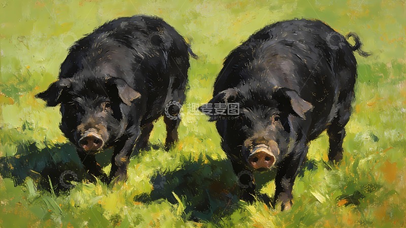 高清大图下载【趣麦麦图】两只黑毛猪土猪