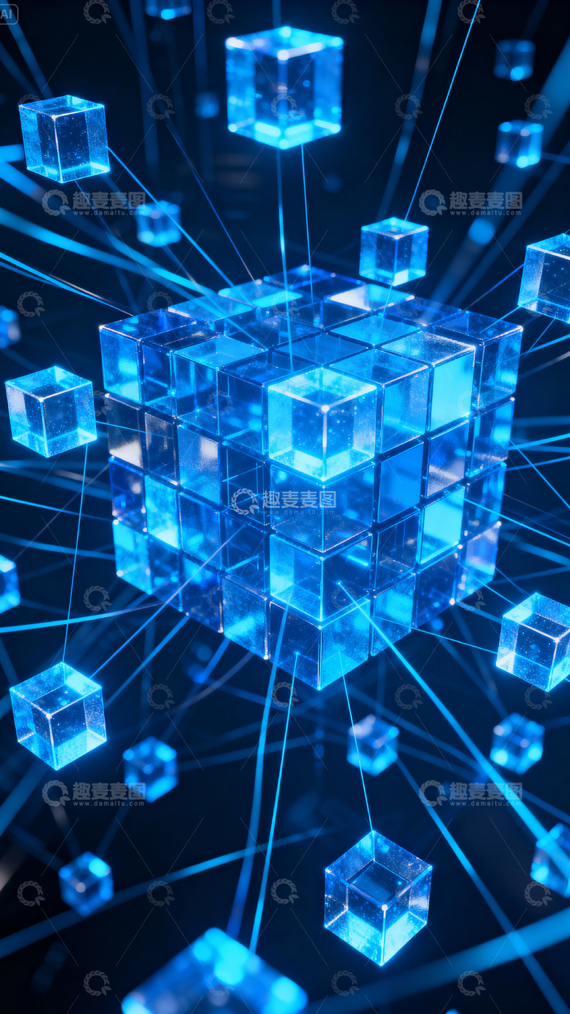 高清大图下载【趣麦麦图】科技感立方体背景_竖屏001