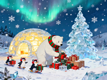 冰雪圣诞北极熊礼物场景