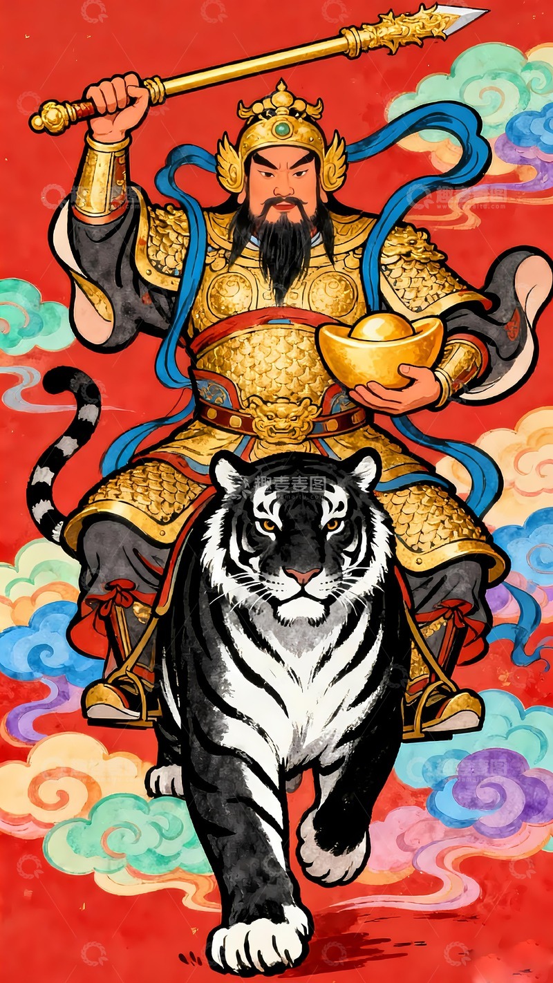 高清大图下载【趣麦麦图】2026财神爷赵公明