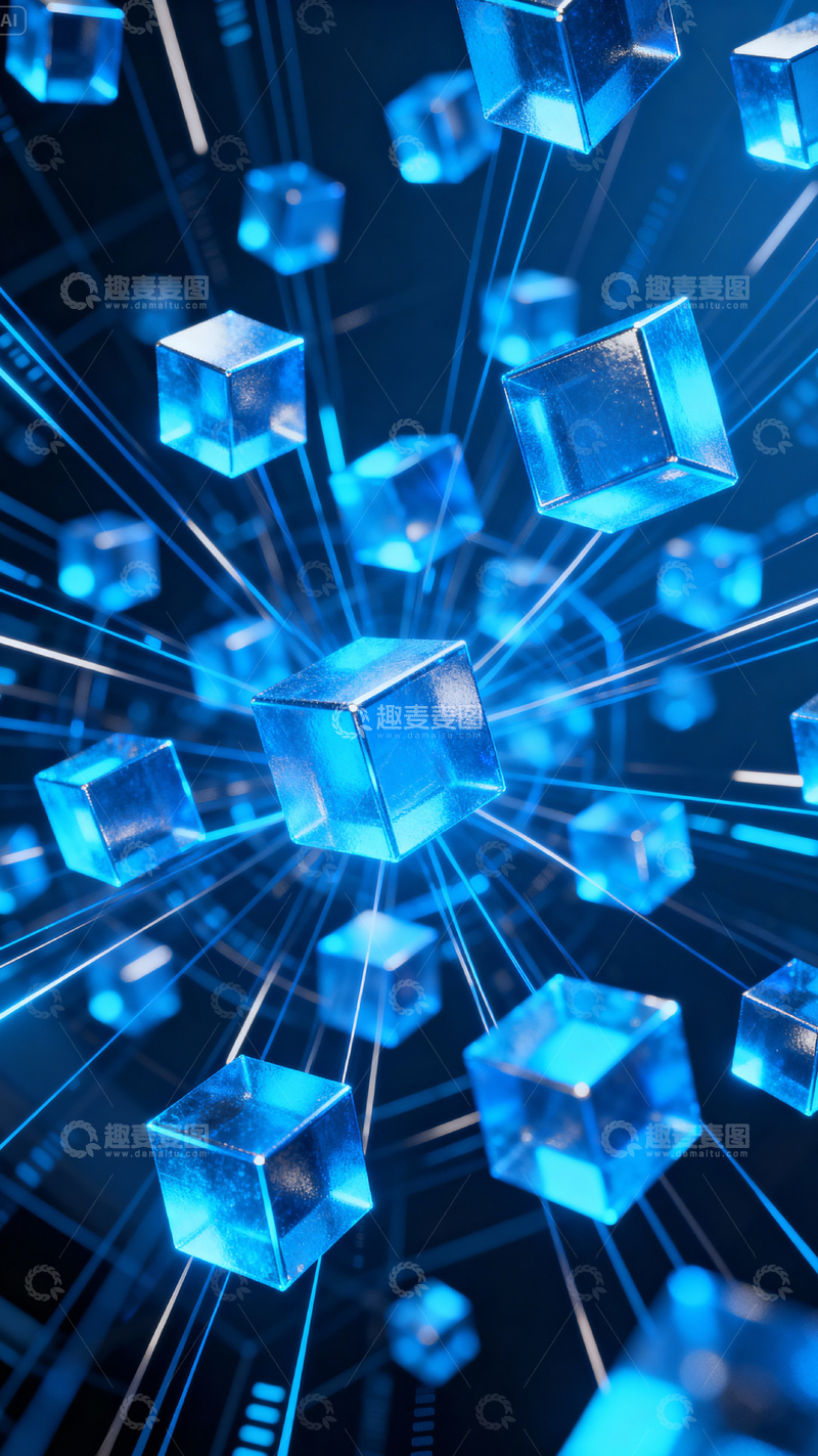 高清大图下载【趣麦麦图】科技感立方体背景_竖屏002