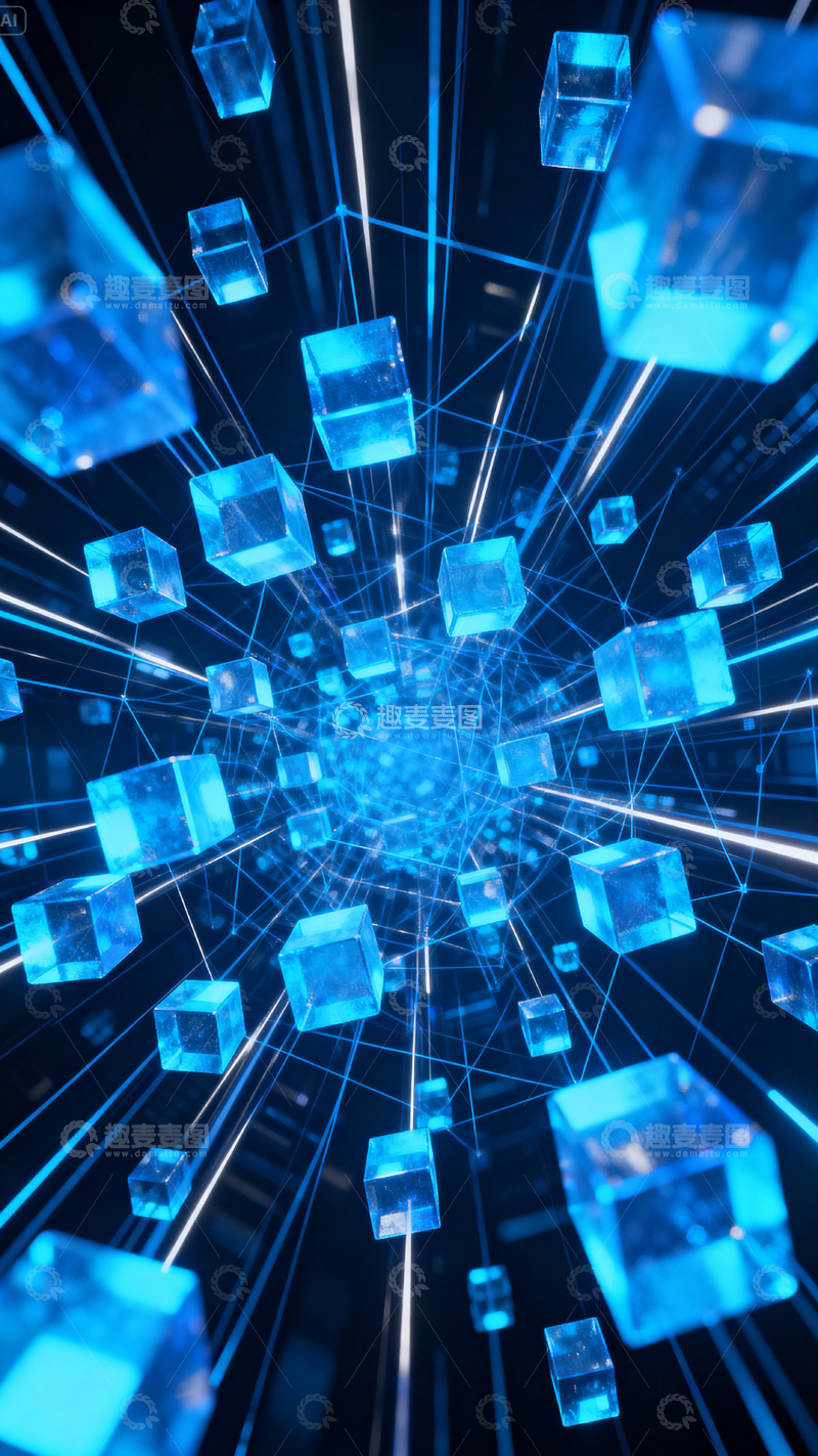 高清大图下载【趣麦麦图】科技感立方体背景_竖屏005