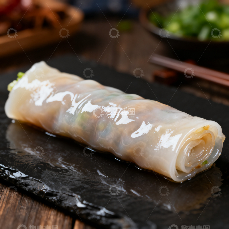 高清大图下载【趣麦麦图】石板上透明肠粉美食摄影