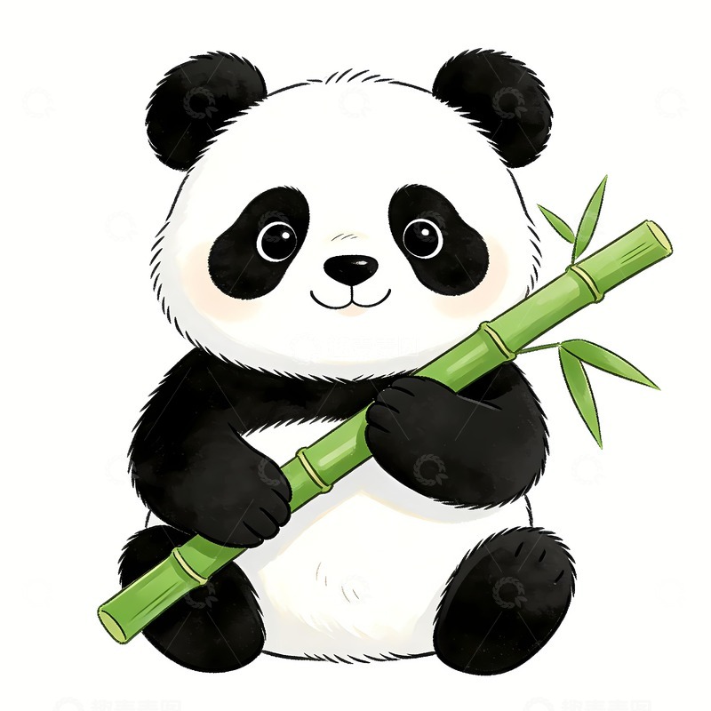 高清大图下载【趣麦麦图】一只抱着竹子的大熊猫