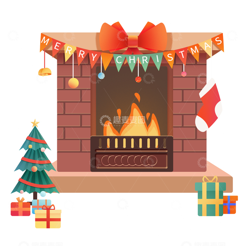 源文件下载【趣麦麦图】圣诞节卡通壁炉
