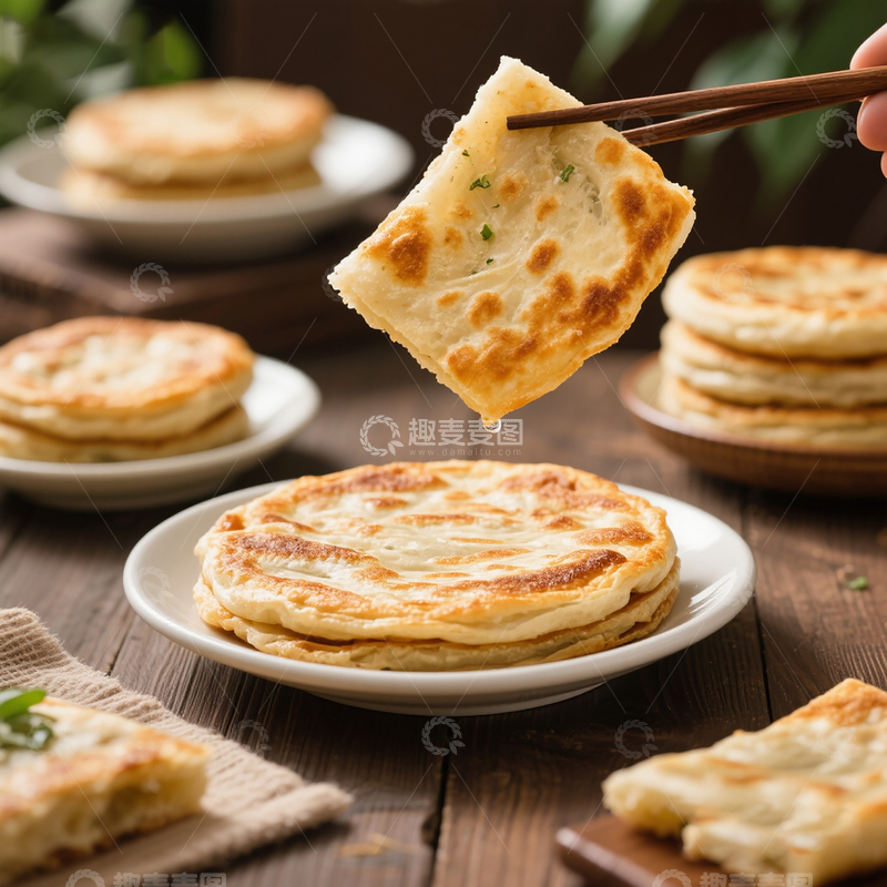 高清大图下载【趣麦麦图】中式美食香酥葱油饼特写摄影图