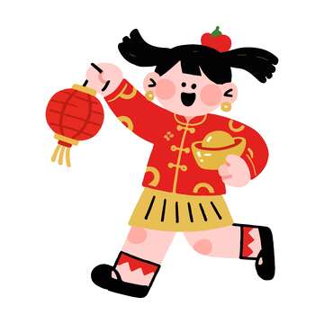 卡通春节女孩喜庆插画