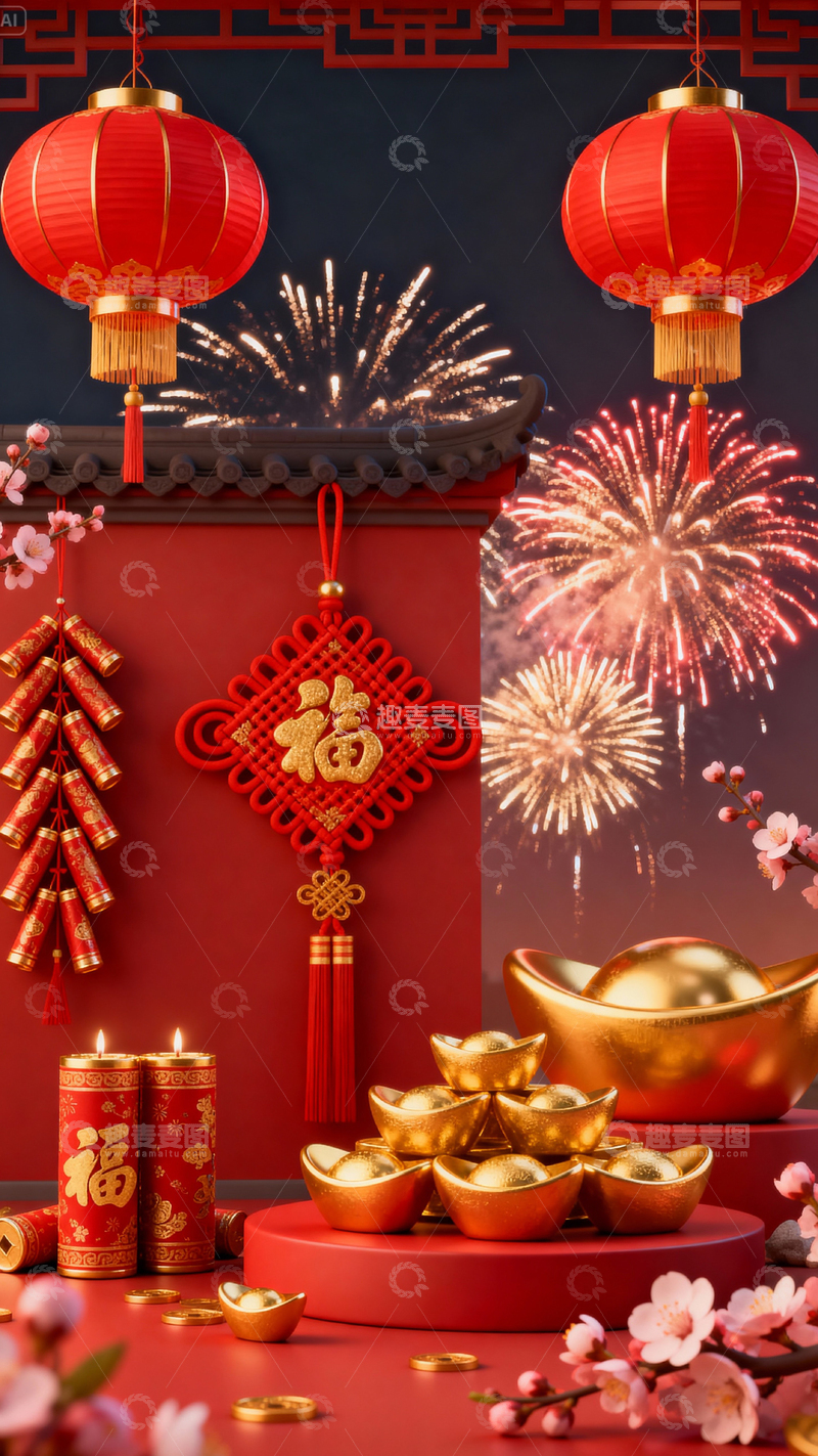 高清大图下载【趣麦麦图】新年元旦春节背景_竖屏237