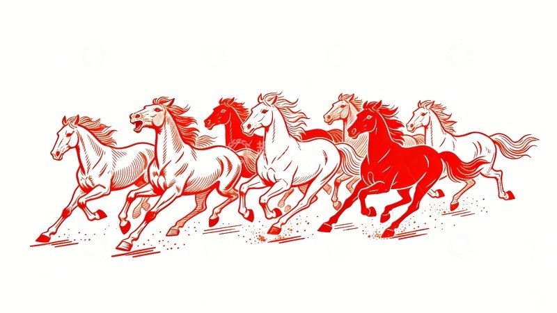 高清大图下载【趣麦麦图】骏马奔跑绘画