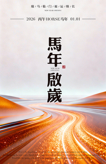 马年启岁金色海报设计