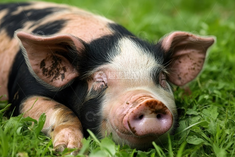 高清大图下载【趣麦麦图】草地上睡觉的一头花毛猪