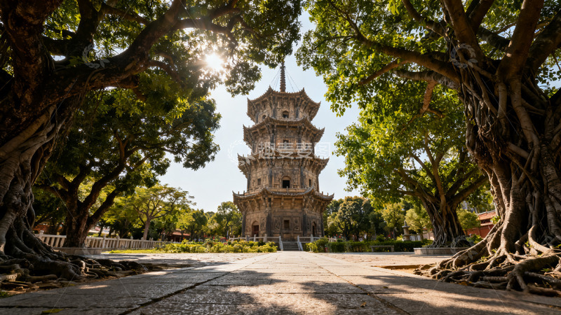 高清大图下载【趣麦麦图】古塔绿荫风光摄影