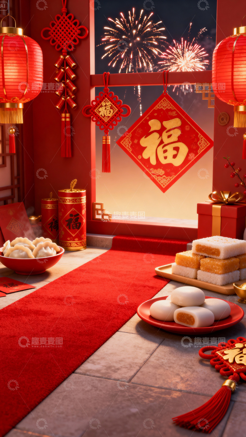 高清大图下载【趣麦麦图】新年元旦春节背景_竖屏264