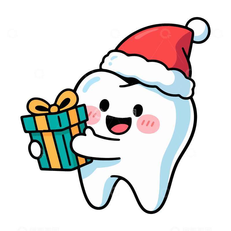 源文件下载【趣麦麦图】可爱卡通牙齿圣诞送礼插画