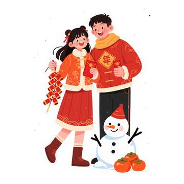 新年欢乐卡通人物雪人设计素材