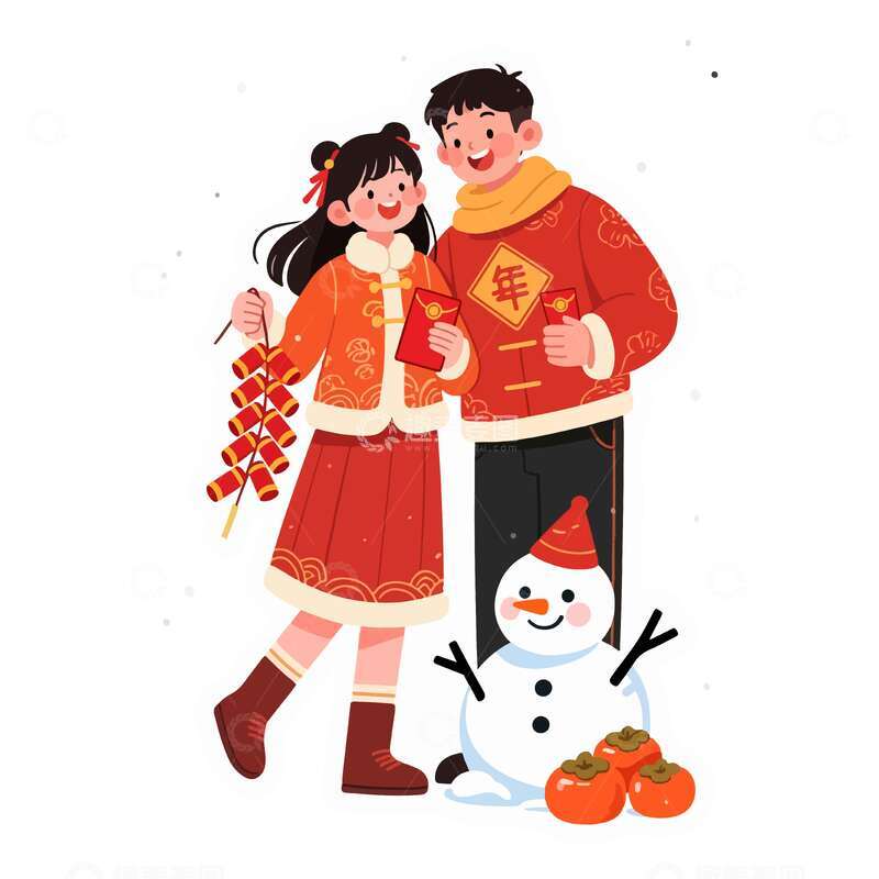 源文件下载【趣麦麦图】-新年欢乐卡通人物雪人设计素材
