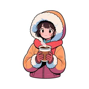 冬日温暖卡通人物插画