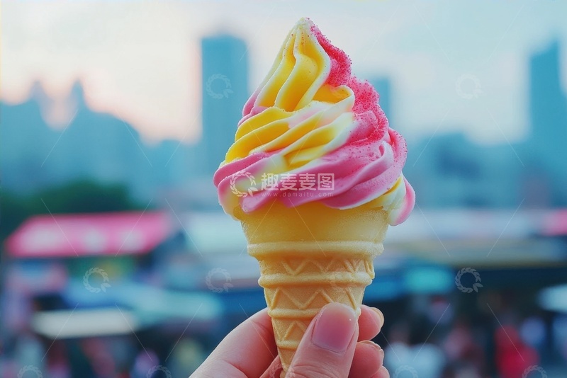 高清大图下载【趣麦麦图】手拿着双色冰激凌