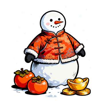 卡通雪人新年喜庆插画