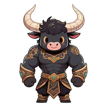 卡通牛战士形象插画