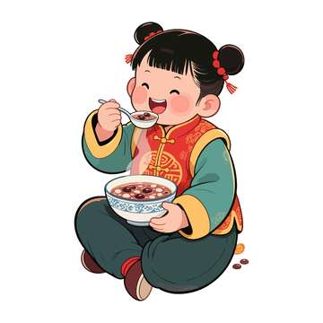 传统服饰儿童腊八粥插画