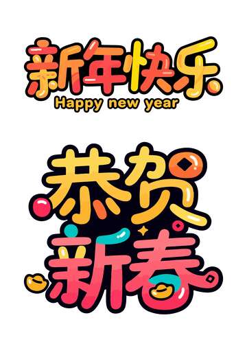 彩色新年祝福艺术字设计素材