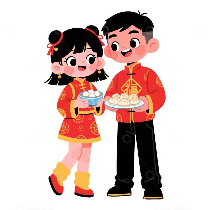源文件下载【趣麦麦图】卡通春节喜庆人物汤圆饺子素材