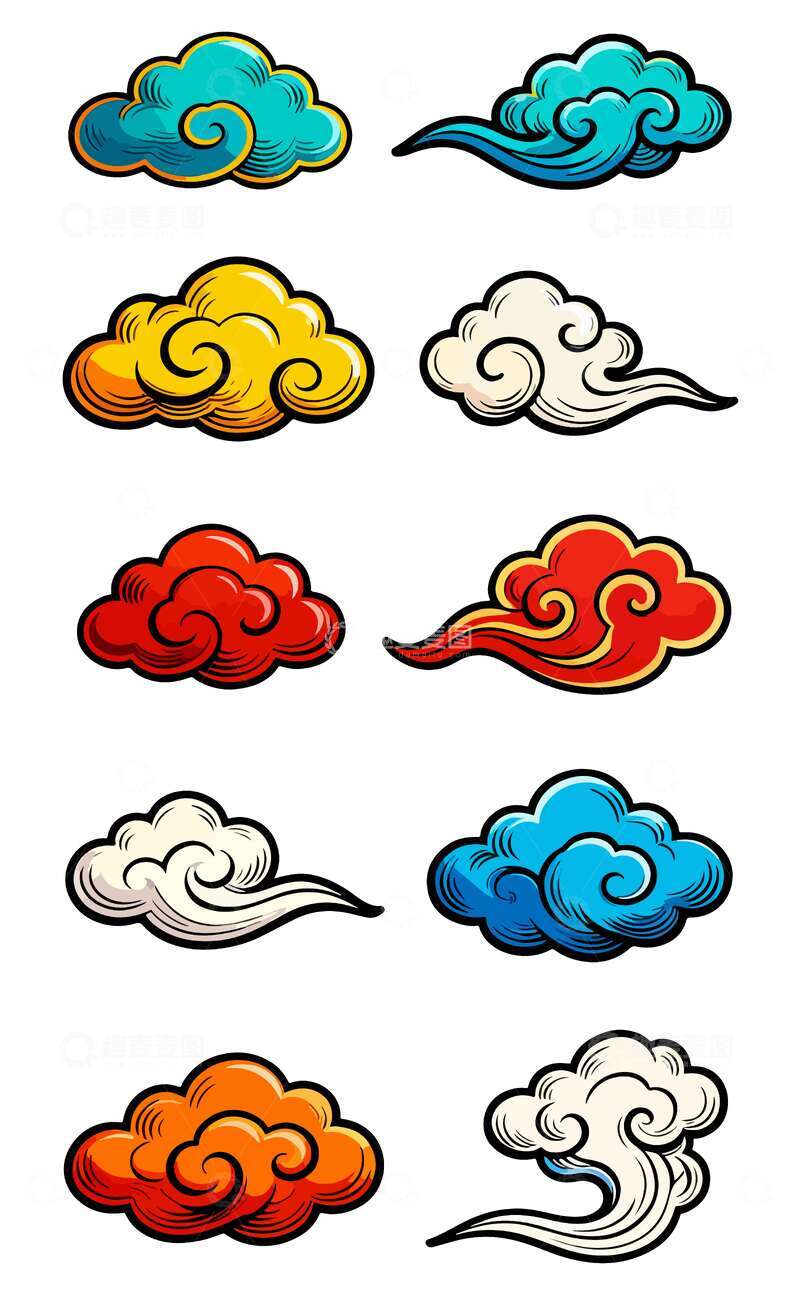 源文件下载【趣麦麦图】-彩色云纹图案设计元素
