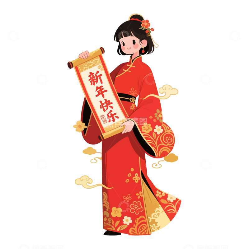 源文件下载【趣麦麦图】-传统新年喜庆人物插画