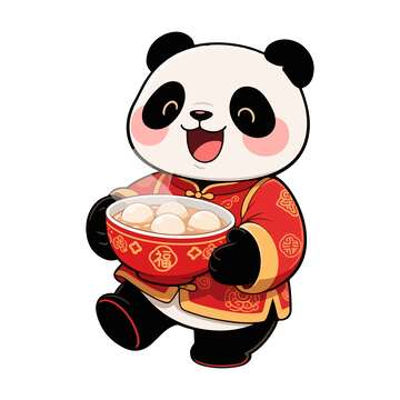卡通熊猫新年贺岁汤圆图