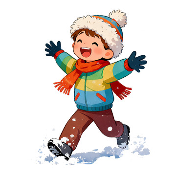 卡通冬季玩耍儿童插画素材