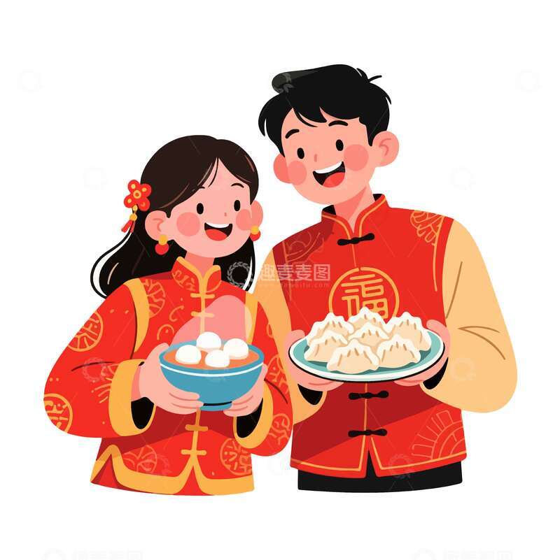 源文件下载【趣麦麦图】春节喜庆卡通人物汤圆水饺图
