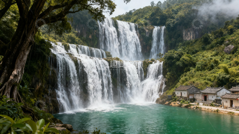 高清大图下载【趣麦麦图】壮丽瀑布山水风景摄影图片
