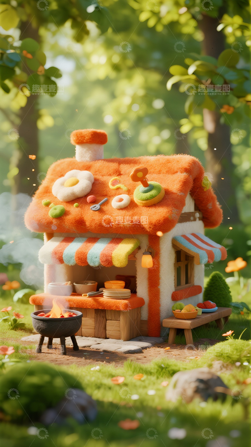 高清大图下载【趣麦麦图】林间毛茸小屋的烟火日常