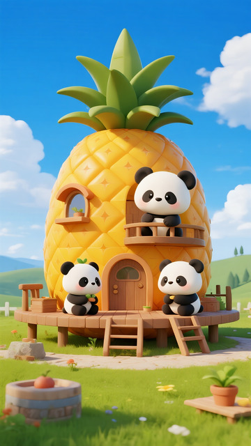 菠萝小屋的熊猫三兄妹